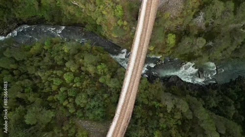 Scenic aerial reveal shot of Kylling railway bridge in Verma, Norway photo