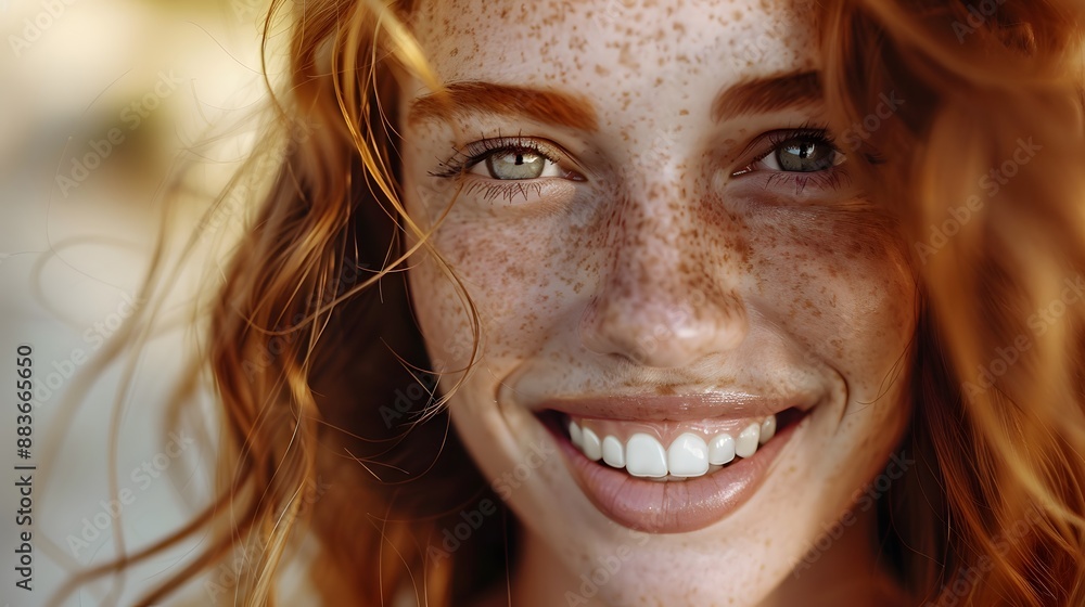 Natural woman with toothy smile and freckles. Natural woman with toothy smile and freckles.