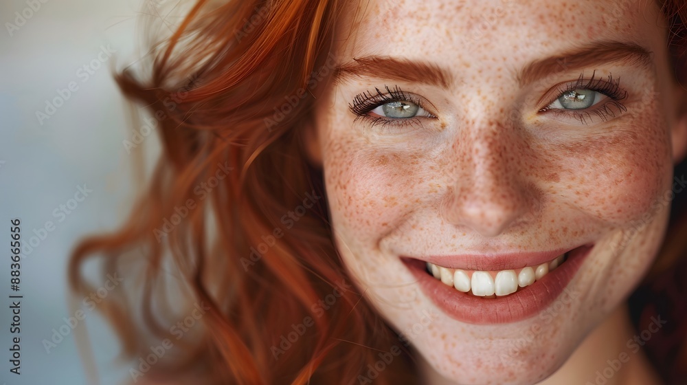 Natural woman with toothy smile and freckles. Natural woman with toothy smile and freckles.