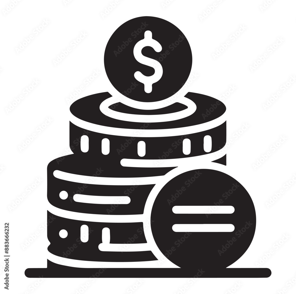 Minimal Stack of coin money icon symbol silhouette Minimal Stack of coin money icon symbol silhouette