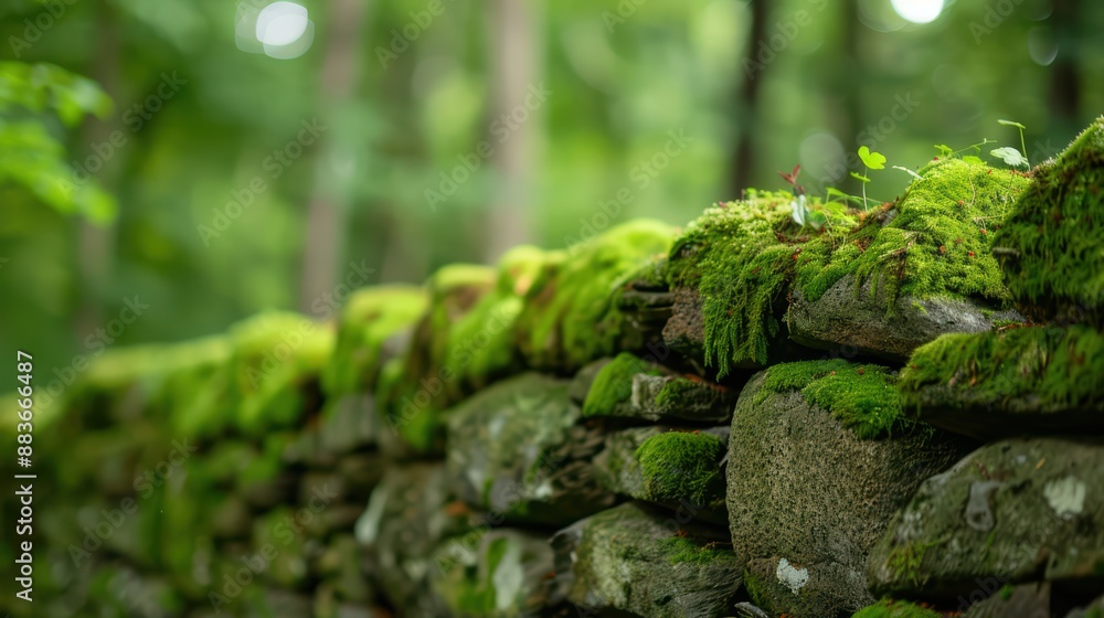 Moss-Covered Stone Wall in a Lush Green Forest Capturing the Serenity and Beauty of Nature Moss-Covered Stone Wall in a Lush Green Forest Capturing the Serenity and Beauty of Nature