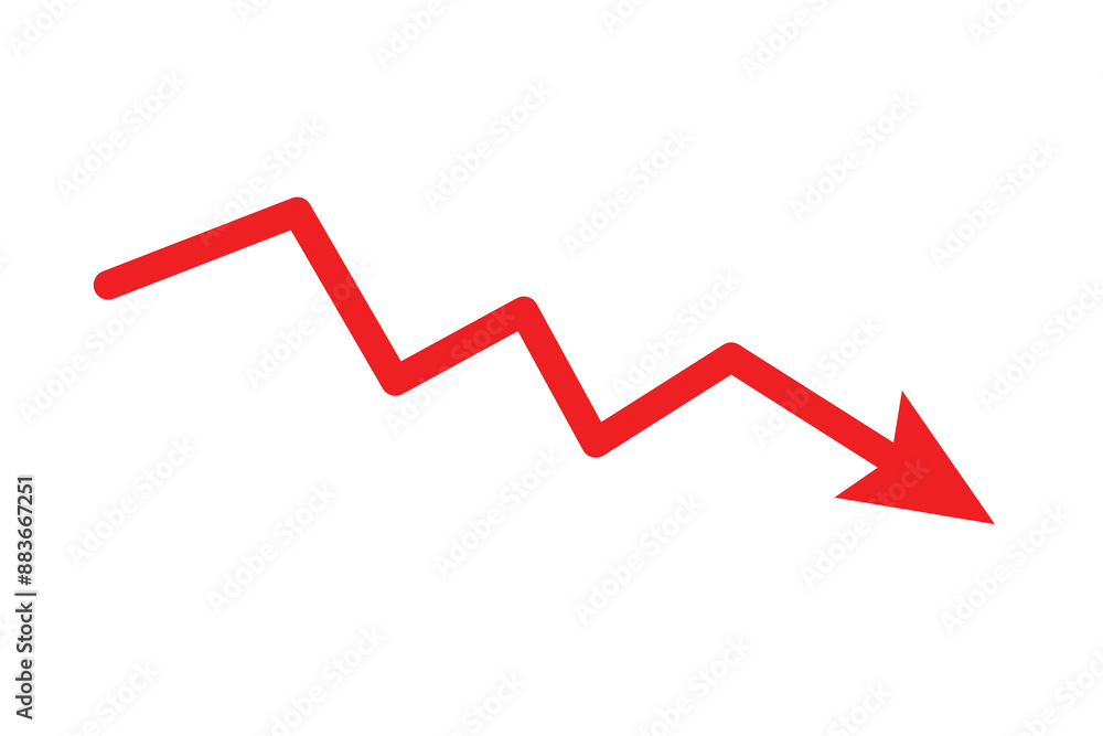 abstract financial chart of red color downtrend line graph. red decline arrow, Red arrow going down vector. abstract financial chart of red color downtrend line graph. red decline arrow, Red arrow going down vector.