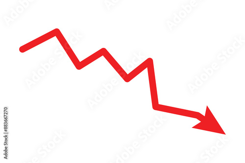 abstract financial chart of red color downtrend line graph. red decline arrow, Red arrow going down vector.