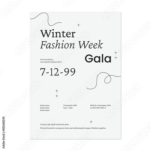 Fashion gala invitation template, modern minimalist typography on grey