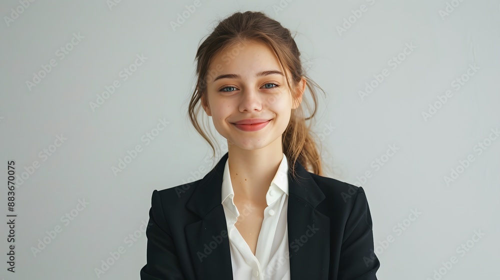 Perfect business lady. Beautiful young businesswoman looking at camera with smile while standing against white background. Perfect business lady. Beautiful young businesswoman looking at camera with smile while standing against white background.