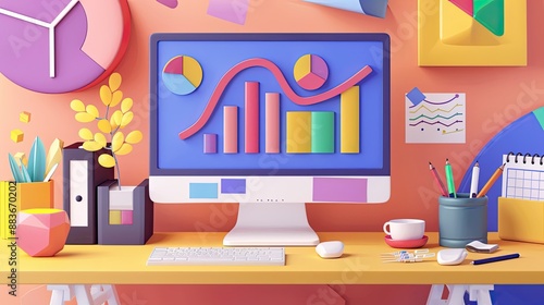 Wallpaper Mural Creative workspace with SEO graphs and charts, focusing on content creation Torontodigital.ca