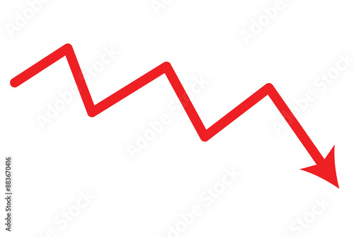 Red arrow going down stock icon on white background. Bankruptcy, financial market crash icon for your web site design, logo, app, UI. graph chart downtrend symbol. chart going down sign.