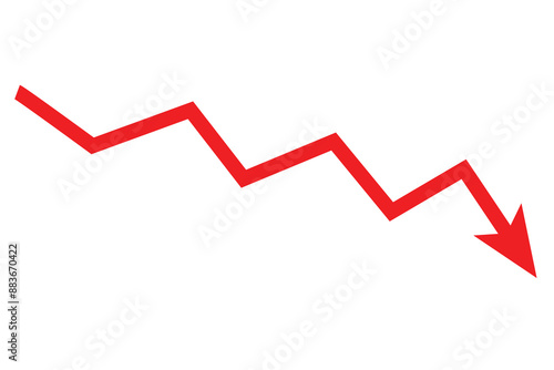 Red arrow going down stock icon on white background. Bankruptcy, financial market crash icon for your web site design, logo, app, UI. graph chart downtrend symbol. chart going down sign.
