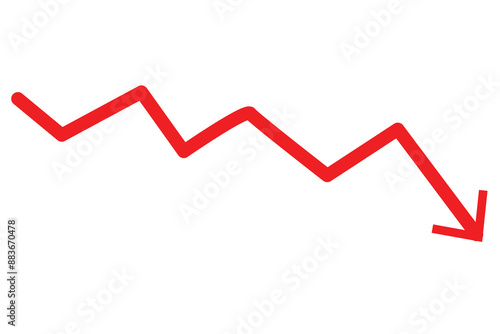 Red arrow going down stock icon on white background. Bankruptcy, financial market crash icon for your web site design, logo, app, UI. graph chart downtrend symbol. chart going down sign.