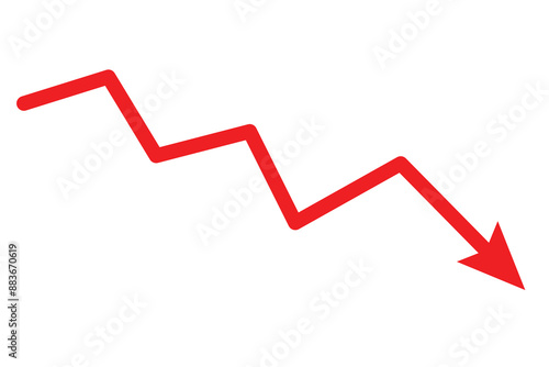 red arrow business graph going down represent loss. red arrow graph chart downtrend symbol. red Decline arrow vector.