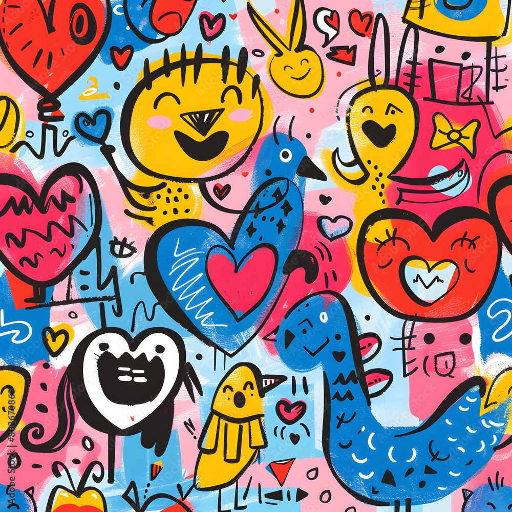 Obraz premium Valentine's Day cartoon cards. Generative AI Illustration