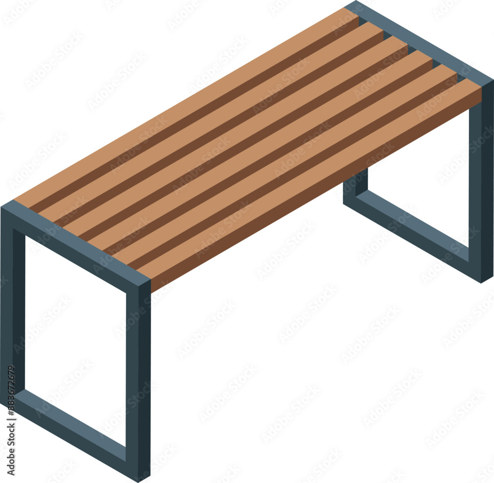 This modern wooden park bench with a metal frame is perfect for relaxing in an urban setting This modern wooden park bench with a metal frame is perfect for relaxing in an urban setting