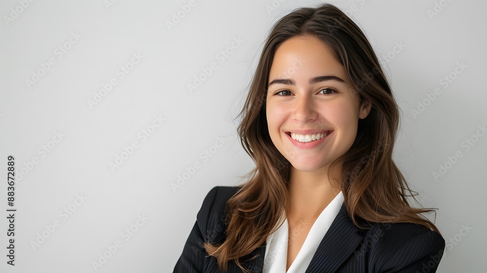 Perfect business lady. Beautiful young businesswoman looking at camera with smile while standing against white background. Perfect business lady. Beautiful young businesswoman looking at camera with smile while standing against white background.