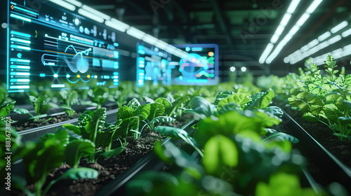 A high-tech farm with plants growing in an indoor tin © 沈军 贡