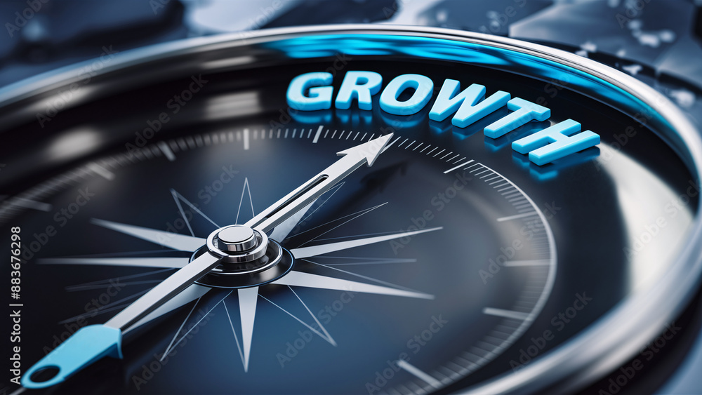 Compass with Growth Highlight in Blue Tones, Symbolizing Business Success and Strategic Investments for Inspirational Achievement Compass with Growth Highlight in Blue Tones, Symbolizing Business Success and Strategic Investments for Inspirational Achievement