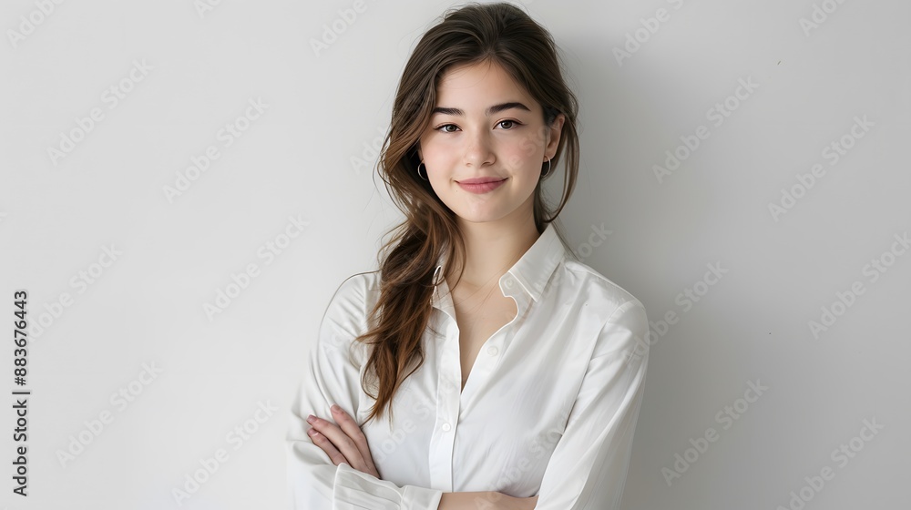 Perfect business lady. Beautiful young businesswoman looking at camera with smile while standing against white background. Perfect business lady. Beautiful young businesswoman looking at camera with smile while standing against white background.
