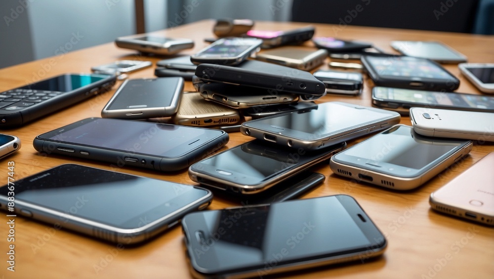 collection of mobile phones on table collection of mobile phones on table
