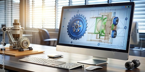 Computer Aided Design with 3D Model on Screen, CAD , Engineering , Design , Software
