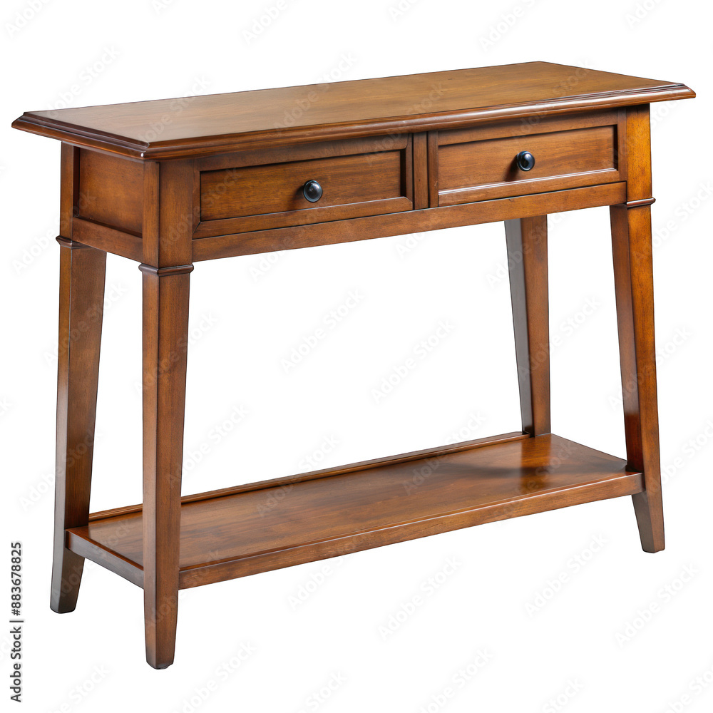 Brown wooden console table isolated on transparent background Brown wooden console table isolated on transparent background