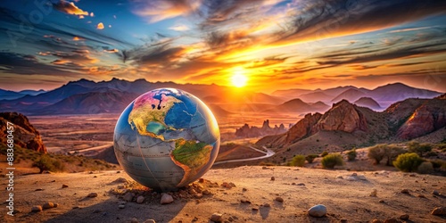 Globe on a Hilltop at Sunset, Globe, Mountains, Sunset, Nature photo