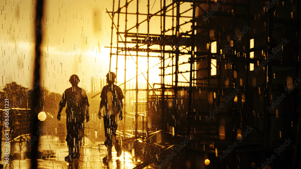 Silhouette of construction site against a dramatic illuminated night sky. Silhouette of construction site against a dramatic illuminated night sky.