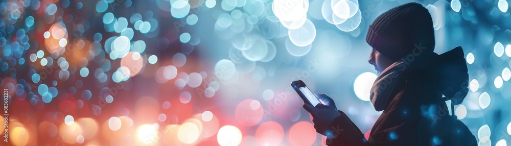 Smartphone in hand close up, focus on, copy space Mobile communication, Double exposure silhouette with interaction Smartphone in hand close up, focus on, copy space Mobile communication, Double exposure silhouette with interaction