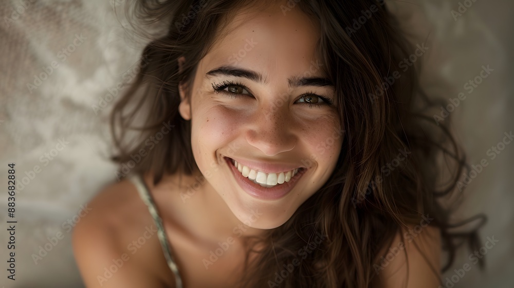 Big bright white smile headshot with a beautiful brunette woman sincere happy cheerful positive expression. Big bright white smile headshot with a beautiful brunette woman sincere happy cheerful positive expression.