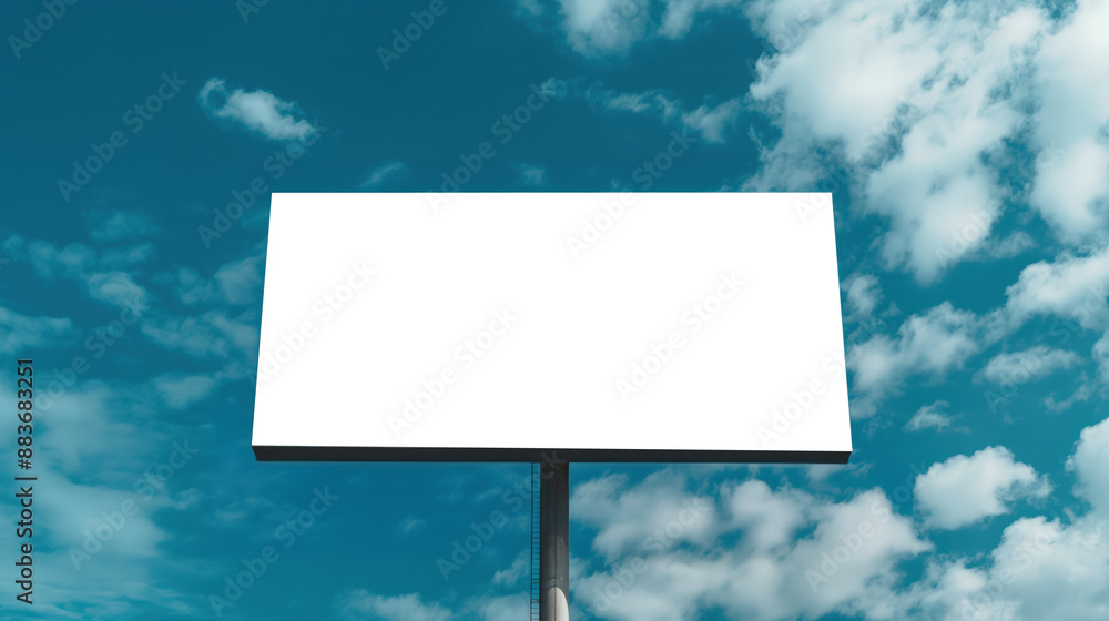 Blank Billboard Against Blue Sky Mockup. a bright blue sky with scattered clouds, perfect for mockup and advertising template use. Blank Billboard Against Blue Sky Mockup. a bright blue sky with scattered clouds, perfect for mockup and advertising template use.