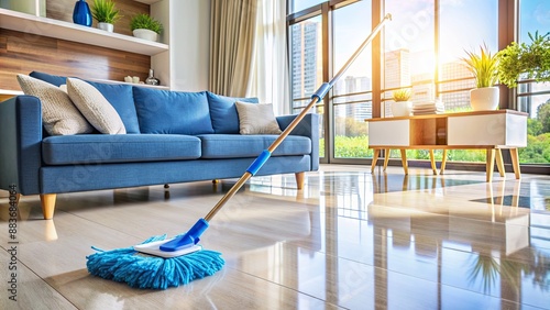 Mop Cleaning a Gleaming Floor in Modern Living Room, floor cleaning , home cleaning , cleaning supplies , living room cleaning