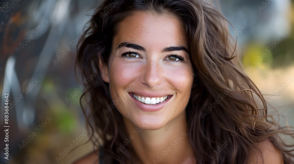 Big bright white smile headshot with a beautiful brunette woman sincere happy cheerful positive expression. Big bright white smile headshot with a beautiful brunette woman sincere happy cheerful positive expression.
