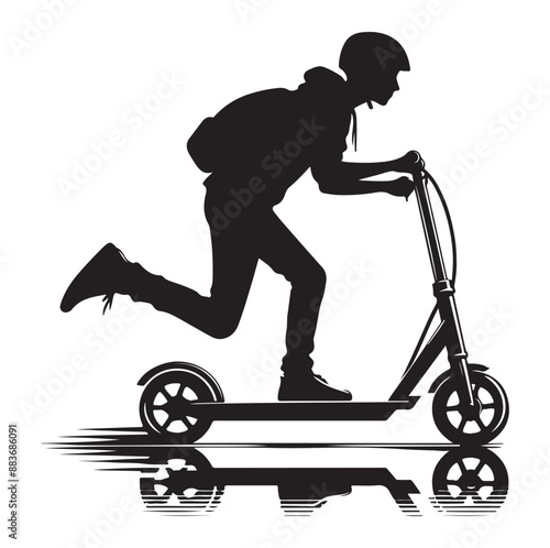 Minimal Two wheeled Kick scooter with Raider silhouette  vector