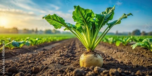 Sugar beet root growing in the cultivated field, sugar beet, root, agriculture, crop, farm, field, cultivation, organic, fresh, harvest