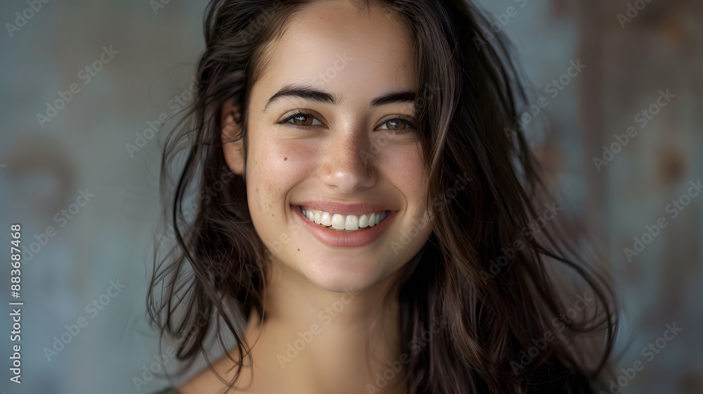 Big bright white smile headshot with a beautiful brunette woman sincere happy cheerful positive expression. Big bright white smile headshot with a beautiful brunette woman sincere happy cheerful positive expression.