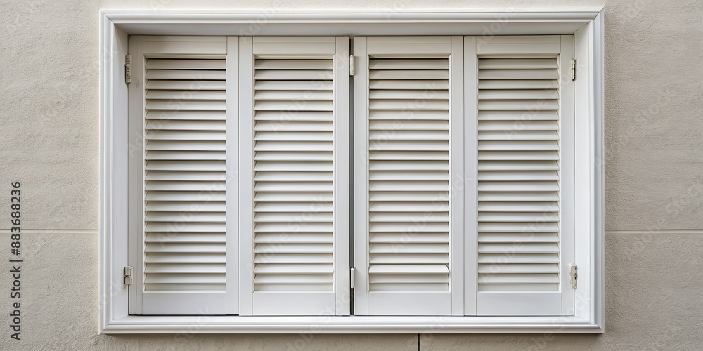 White Louvered Shutters on a Wall, Photography ,Window Shutters , Exterior , Architectural Detail , Shutters White Louvered Shutters on a Wall, Photography ,Window Shutters , Exterior , Architectural Detail , Shutters