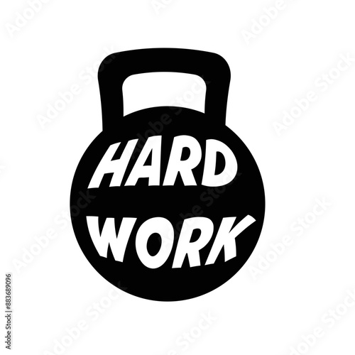 kettlebell icon with thext hardwork