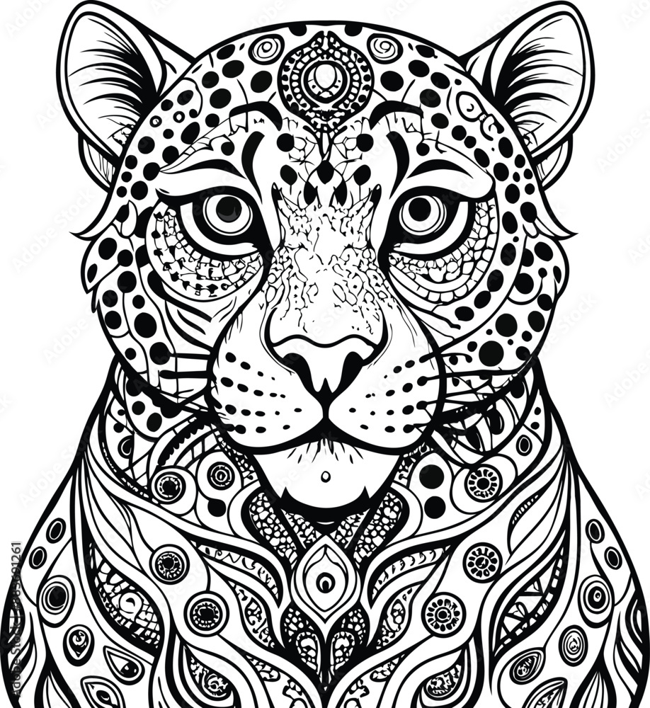 Obraz premium Black and white tiger coloring Page. Generative AI