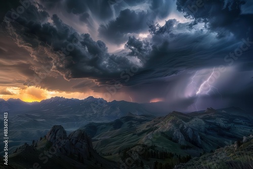 aweinspiring lightning storm over a dramatic mountain landscape forking bolts illuminating ominous storm clouds and rugged peaks