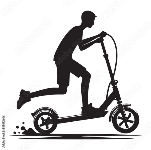 Minimal Two wheeled Kick scooter with Raider silhouette  vector