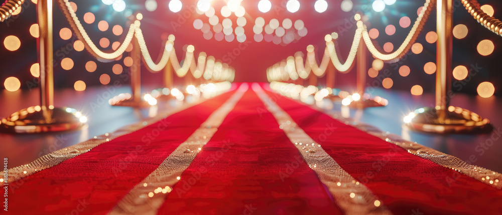 Red carpet and golden staff rope at the entrance to a glamorous event Red carpet and golden staff rope at the entrance to a glamorous event