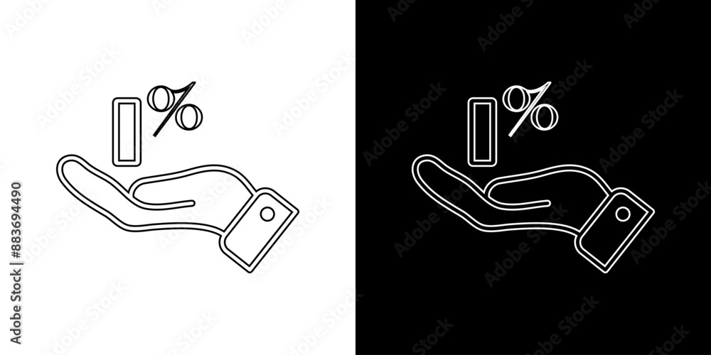 Open hand with zero percent linear symbol illustration. Open hand with zero percent linear symbol illustration.