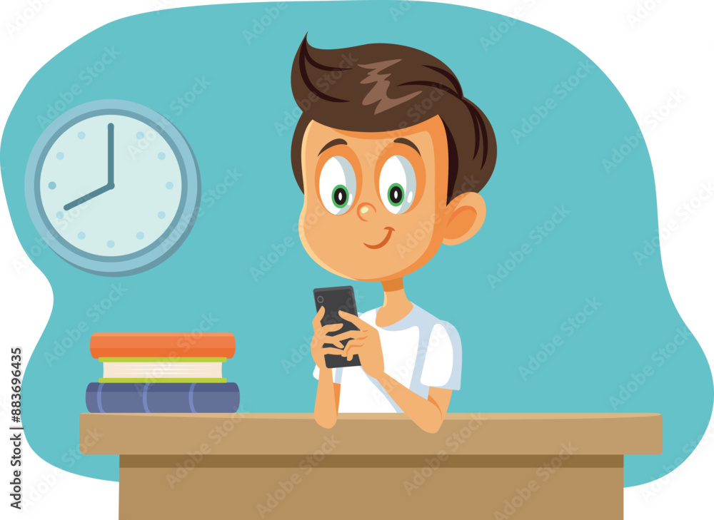 Student Reading Text Message in Class Vector Cartoon Student Reading Text Message in Class Vector Cartoon