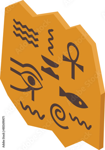 Stylized representation of a fragment of an ancient egyptian stone with hieroglyphs carved into the surface