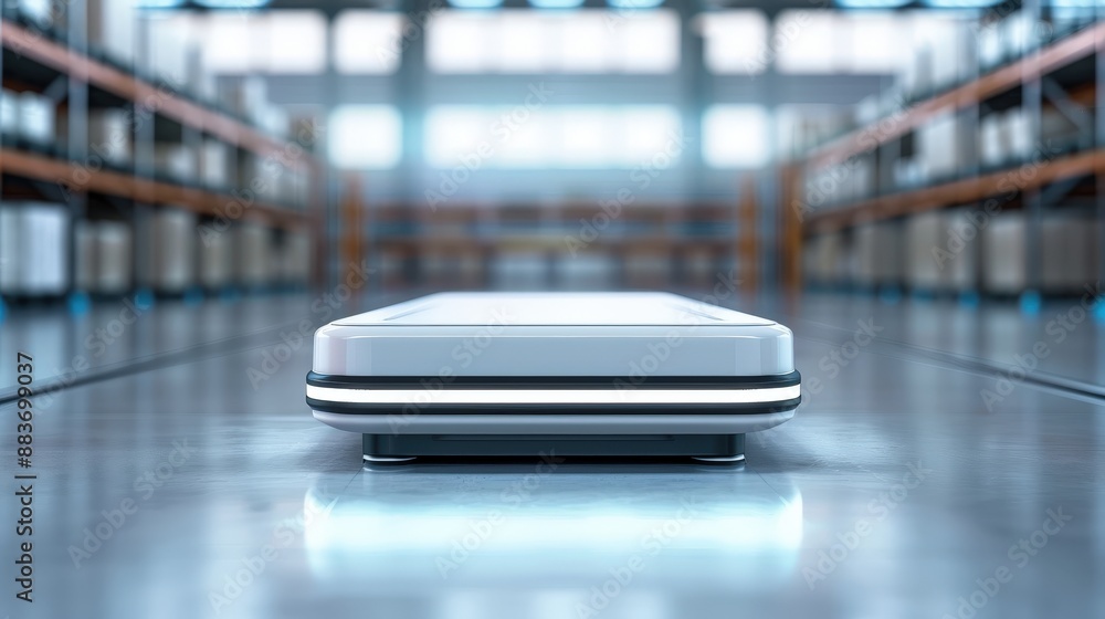 An automated guided vehicle in a warehouse An automated guided vehicle in a warehouse