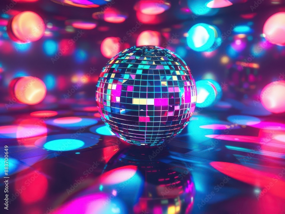 retro disco ball with neon glow in nightclub setting vibrant multicolored light reflections create dynamic patterns nostalgic party atmosphere with modern twist retro disco ball with neon glow in nightclub setting vibrant multicolored light reflections create dynamic patterns nostalgic party atmosphere with modern twist