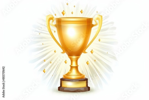 gleaming golden trophy emoji radiating success and achievement with subtle light flares and a metallic sheen against a crisp white background