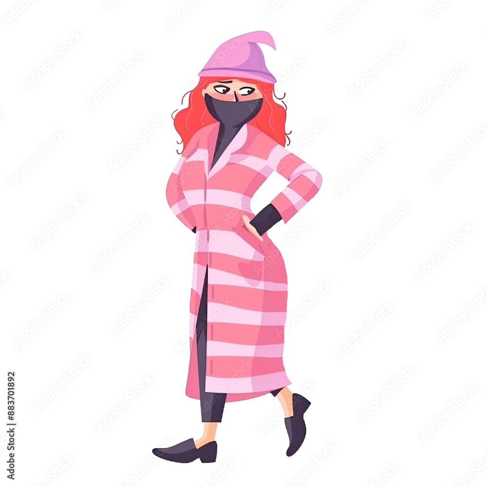 An illustration of a woman burglar wearing a black mask An illustration of a woman burglar wearing a black mask
