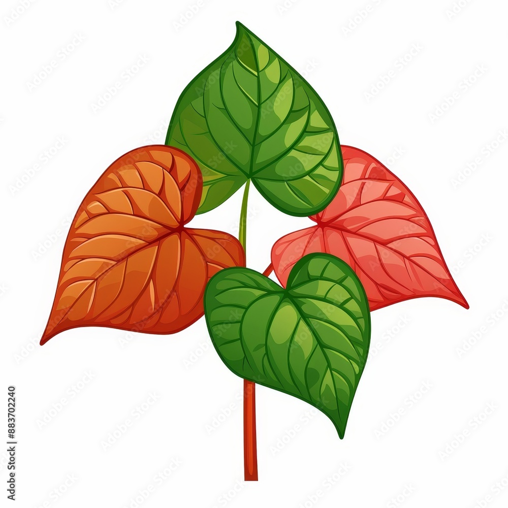 Obraz premium A leafy plant with three leaves, one of which is green