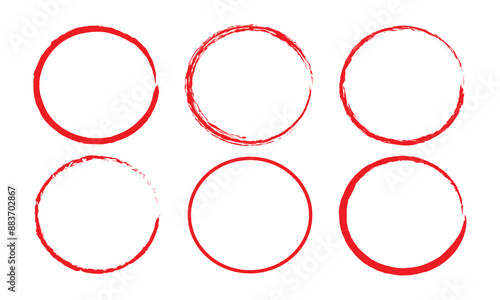 Round brushes pack .Grunge circle brushes. Vector brush Stroke. Distressed banner. red circles with rough edges. paintbrush collection .Gradient paintbrush . Circular marks . Grunge textured circles