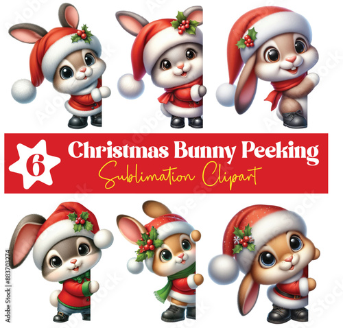 Christmas Bunny Peeking Around Corner PNG