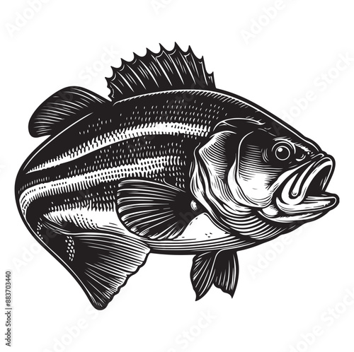 Big bass fish vector Jumping largemouth bass fish silhouette Bass fish vector illustration